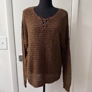 Brown sweater with lace up detail